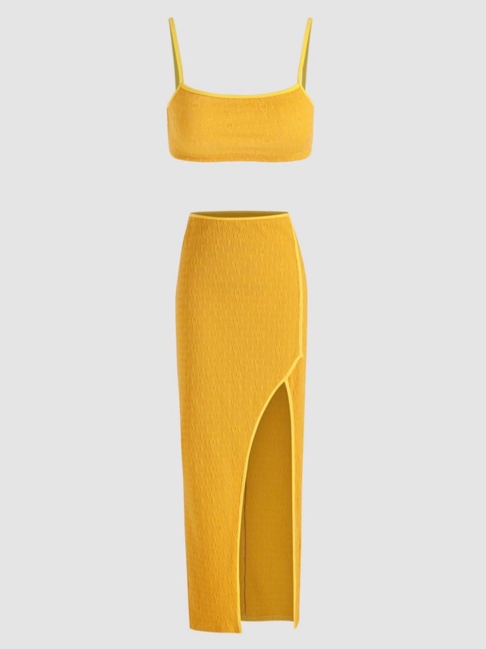 NWT Yellow Textured Tank Top Slit Skirt Matching Set Beach Outfit Coverup Small
